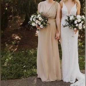 ASOS DESIGN Bridesmaid Linear Embellished Cowl Front Dress (Champagne)